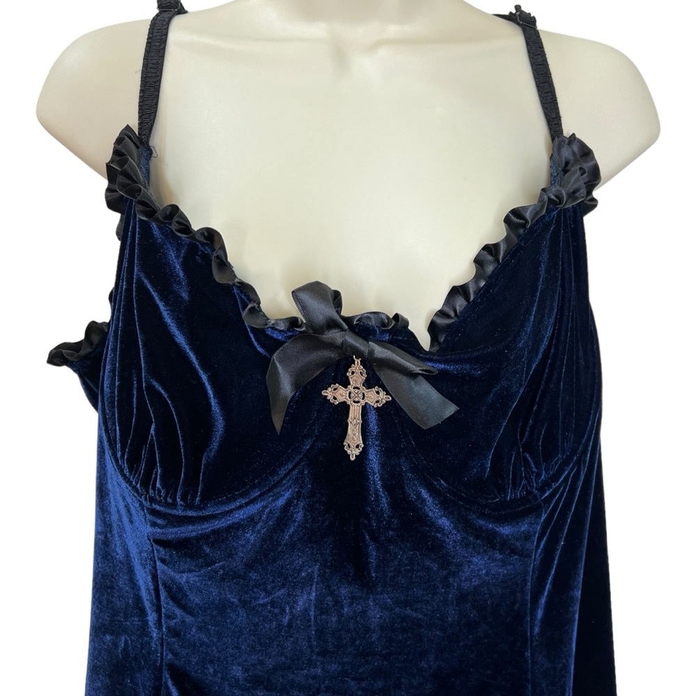 Dolls Kill Navy Velvet Dress with Black Accents